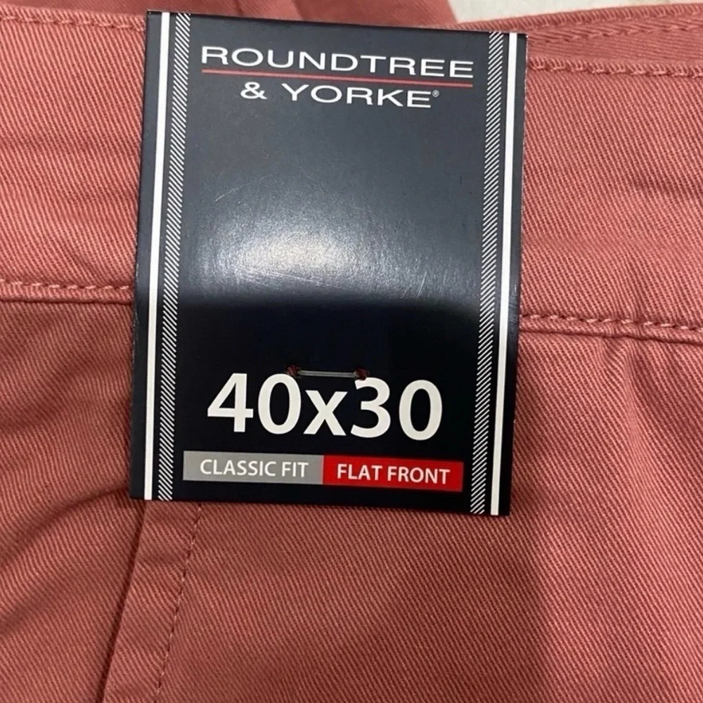 NWT Roundtree & Yorke 40x30 Classic Fit Flat Front Pants Salmon Pink Khaki Chino